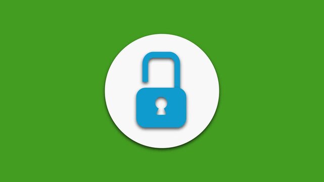Flat animation of a locked and unlocked lock icon on a chromakey background. animation of a security lock icon. 4K