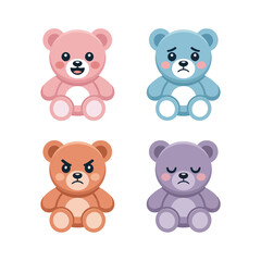 Obraz premium Nursery Toys, Teddy Bear Characters With Sweet Expressions, Colorful Cute Style, Icon Set, Flat Vector Icons, Sticker Pack, Clipart Collection