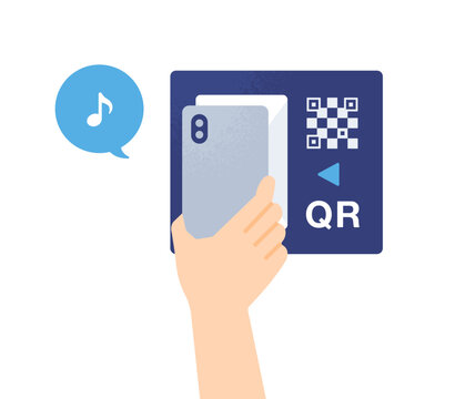 QRコード対応の自動改札機にスマートフォンをかざす手元のイラスト素材