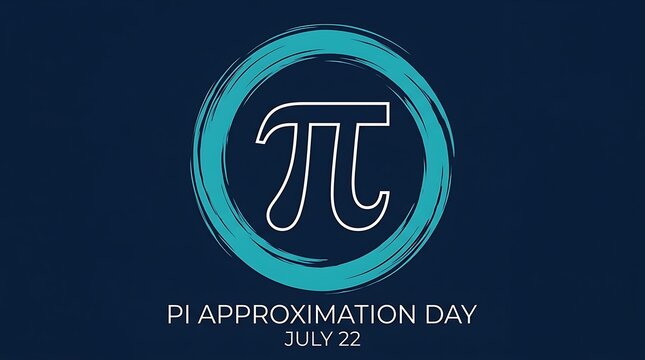 Pi approximation day with white pi symbol inside a teal brush stroke circle on a dark blue background