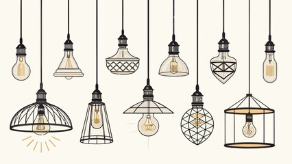 Obraz premium Collection of various hanging light bulbs and lamps in different designs and shapes