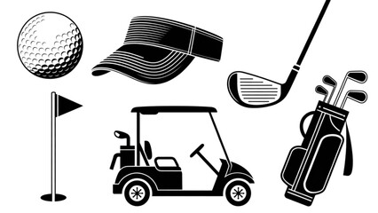 Golf accessories and cart with clubs and ball retriever Vector © Sofiqul
