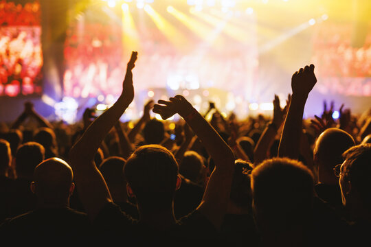 Large Audience Clapping and Cheering at Bright Music Show