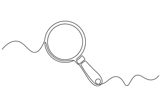 Magnifying glass continuous line drawing vector illustration with magnifying magnifier investigation analysis detective research minimalist illustration discovery equipment creative