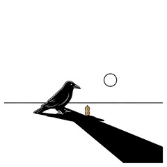 Obraz premium Minimalist Crow and Peanut Vector Illustration