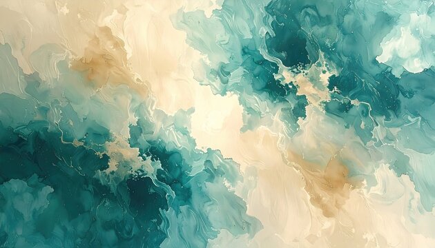 Abstract Swirling Clouds of Teal and Gold.