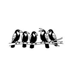 Obraz premium Five Stylized Crows Perched on a Branch