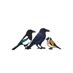 Naklejka premium Cartoon Illustration of Magpie Crow and Goldfinch