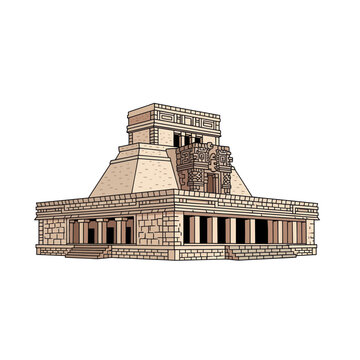 Ancient Mayan Pyramid of the Magician Illustration