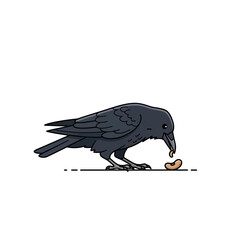 Naklejka premium Cartoon Black Crow Eating Seeds Illustration