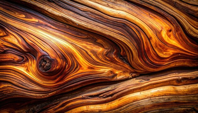 Close-up Macro View of Richly Textured Wood Grain with Warm Golden and Brown Hues.