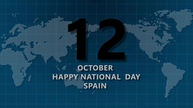 Spain National Day October 12th World Map Grid Blue and Black Text global