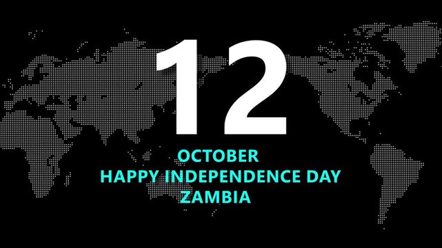 Zambia Independence Day October 12th World Map Dotted White and Blue Text global