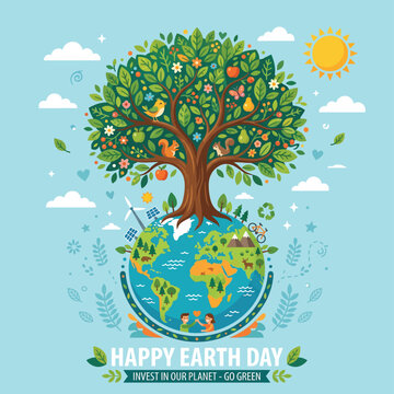 Earth Day Tree Globe Illustration 1.