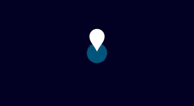Minimalist animated map location pin on dark animation background navigation