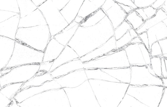 Broken glass crack overlay PNG with transparent background, realistic shattered glass effect with sharp fractures and detailed crack pattern for screen damage, photo editing, design composition or gra