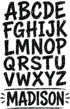 Black brush script alphabet letters and madison word