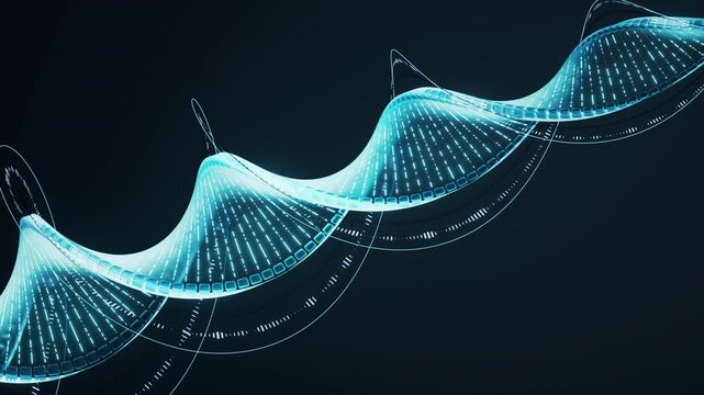 Transparent blue DNA structure with details, 3d rendering.