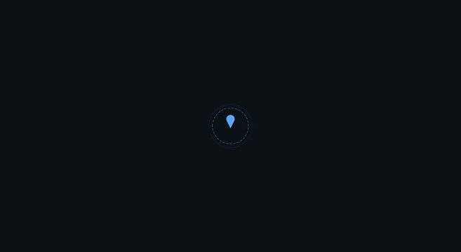 Minimalist digital map location pin animation on dark animation background