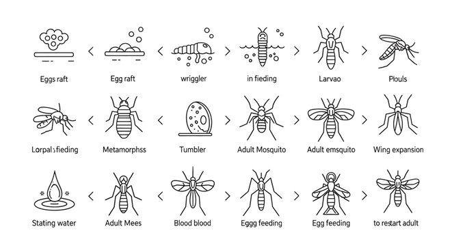 Mosquito life cycle infographic icons set