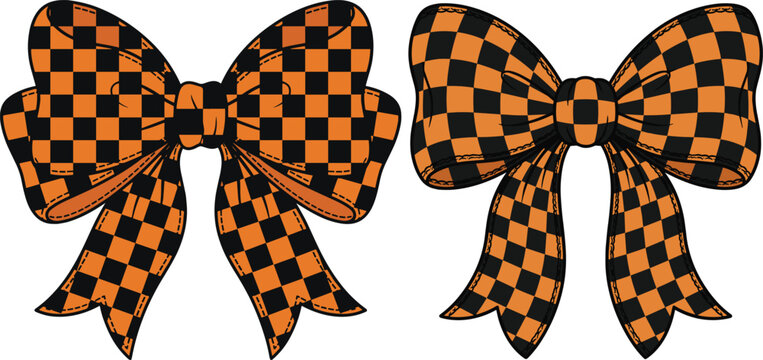 Halloween Buffalo Plaid Bow Ribbon Decoration Vector Illustration