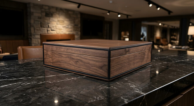 Luxury Wooden Presentation Box on Marble Surface