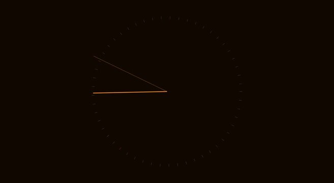 Minimalist orange analog clock face moving fast time lapse animation passing