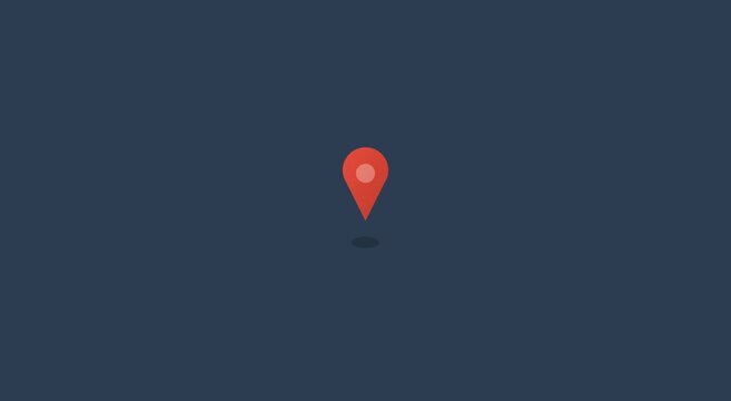 Minimalist red map location pin animation on dark animation background