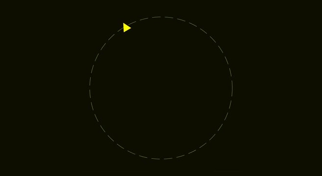 Minimalist yellow arrow rotating on circular dashed path motion animation