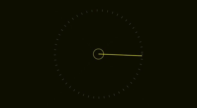 Minimalist yellow clock hand motion on animation black background time