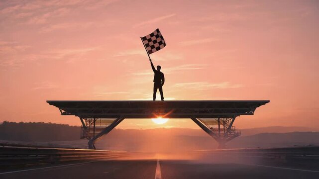 Flagman in a race. Finish flag.