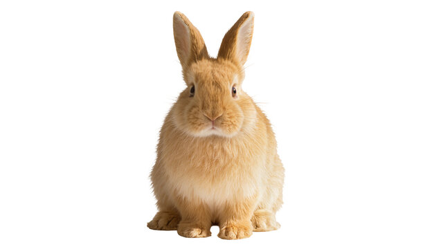 Isolated sweet young fluffy ginger domestic rabbit sitting calmly with cute attentive expression