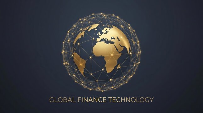 Golden Globe of Earth with Network Connection Points Representing Global Finance and Technology Innovation