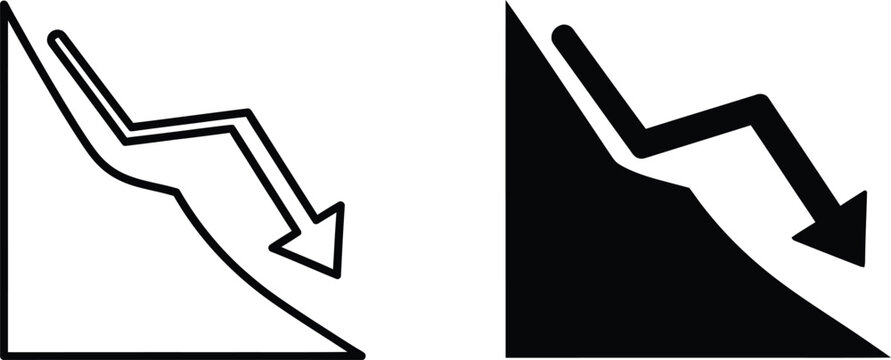 Black downward zigzag arrow icon with shadow