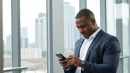 Fototapeta premium Businessman looking at phone, focused