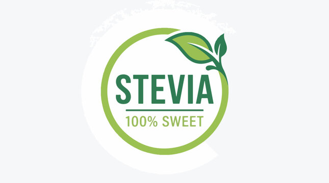 Professional vector illustration of a green stevia leaf logo design featuring bold typography and a circular frame for natural branding