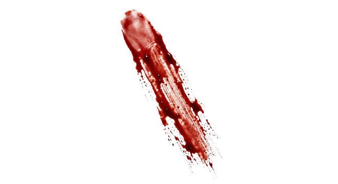Bloody human fingerprint smudge dragging downwards showing crime evidence