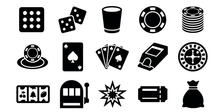 Casino icon set editable vector illustration gambling games and luck symbols for design projects