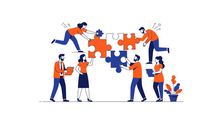 Fototapeta premium Business people working together with puzzle.