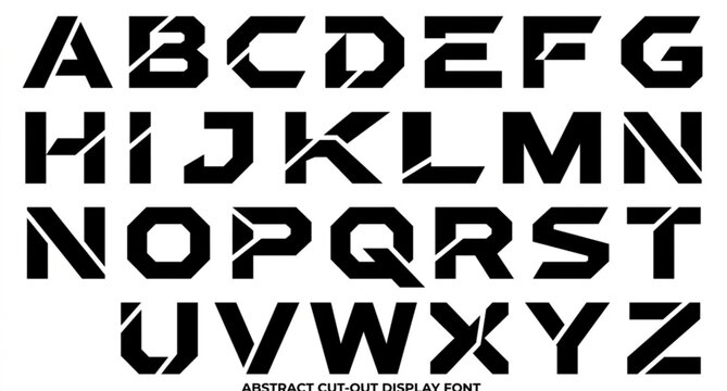 Abstract all caps cut out display font for technology branding