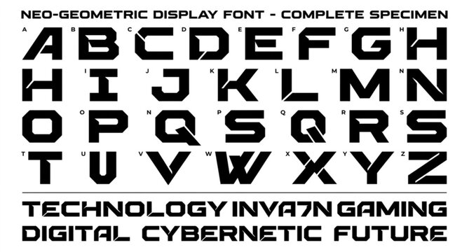 Edgy all caps technology font with cut out letterforms vector design