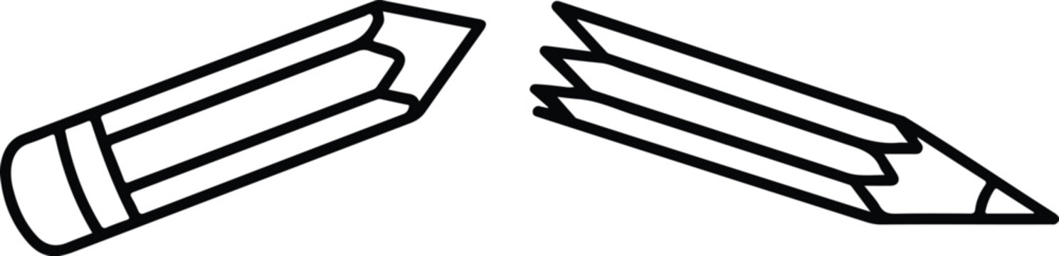 Broken pencil symbolizing failure or creative block with white background.