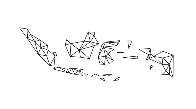 Indonesia map polygon origami paper style. Simple geometric tech map of Indonesia.
