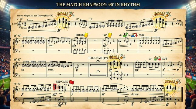Creative music culture crossover poster print layout framing vintage musical notation sheet charts detailed