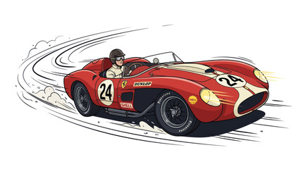 Classic red racing car with number twenty four speeding on track © tanung