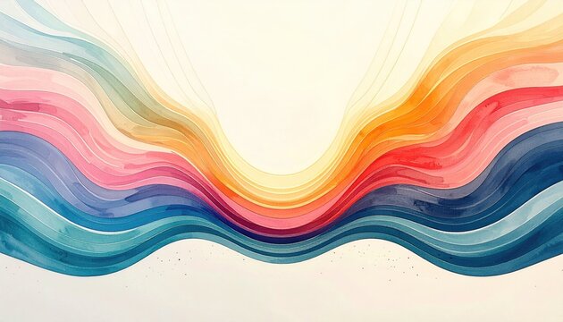 Abstract watercolor waves in a spectrum of colors, creating a vibrant, soothing, flowing design on a cream background