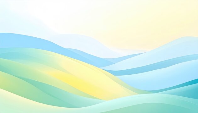 Serene abstract landscape with gentle waves of blue, green, and yellow hues blending into a calm horizon