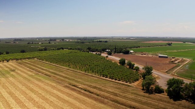 Drone shot of farmland in Chico, California