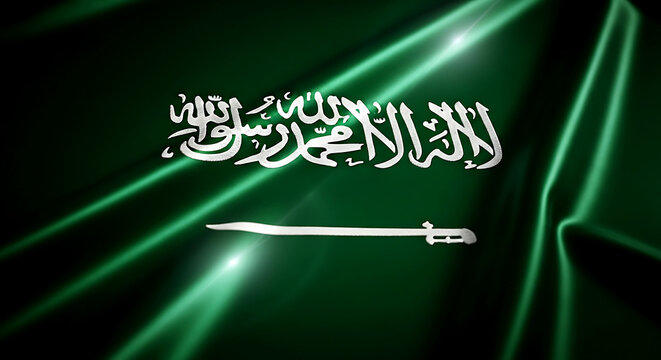 Saudi Arabian flag with calligraphy and sword detailed fabric texture
