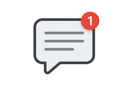 Simple chat bubble notification icon with number one in red circle on transparent background, digital communication concept, modern app interface element, alert message symbol.